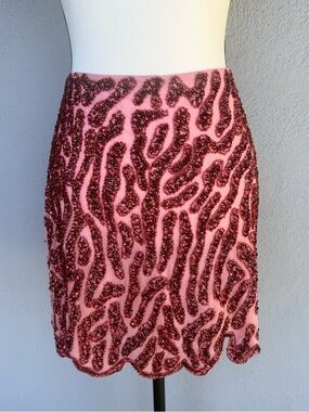 Pink Zebra Print Beaded Mini Skirt